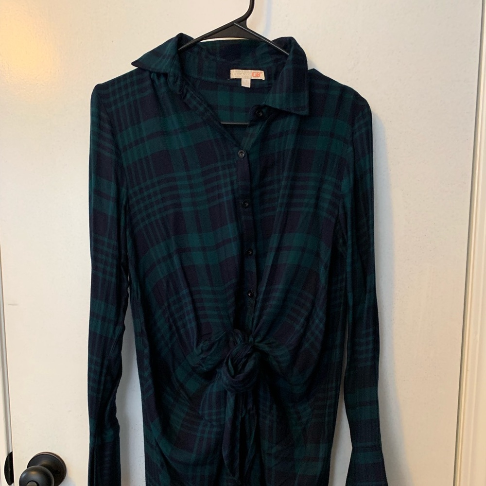 GB Green Plaid Knotted Tunic